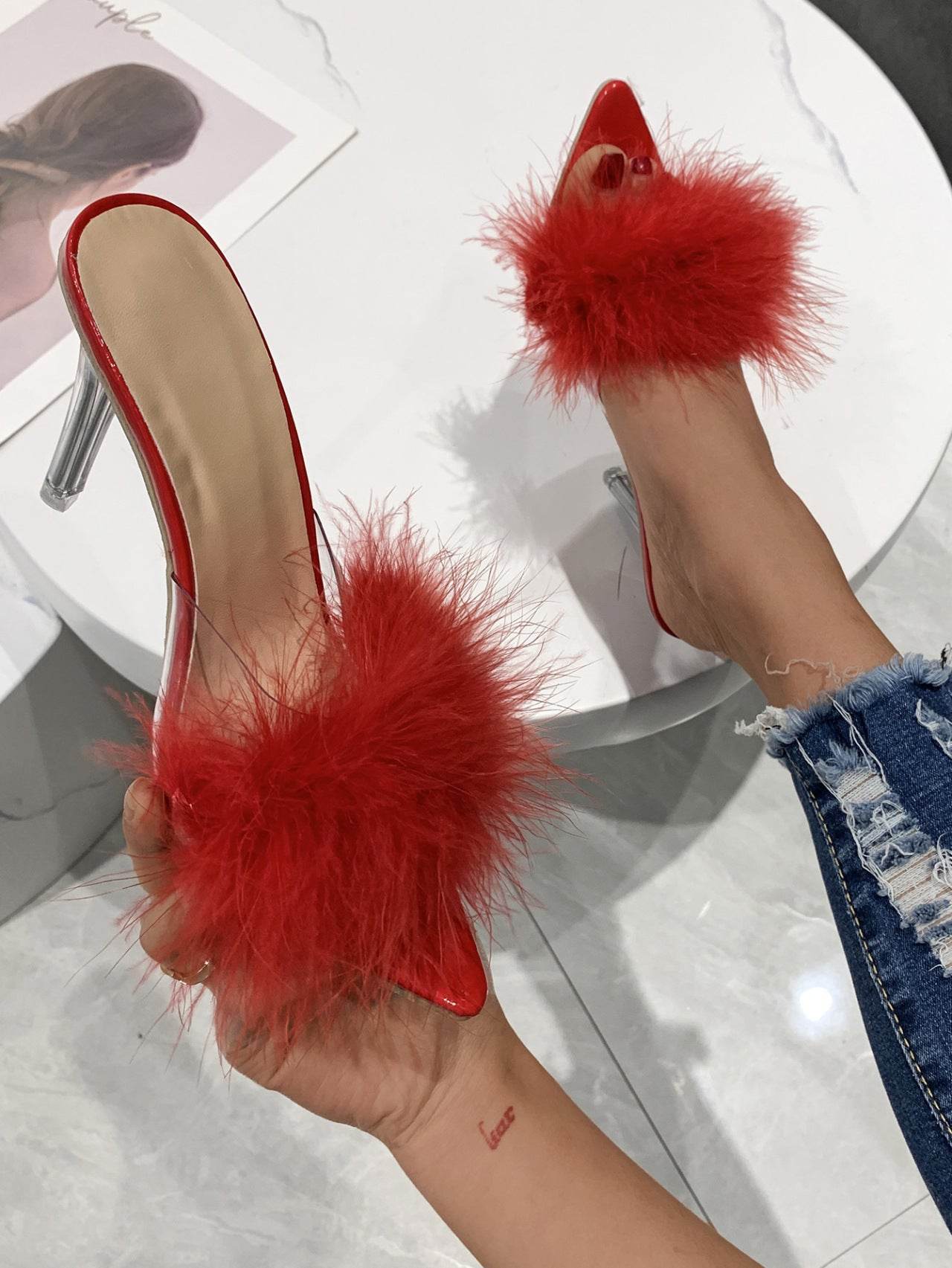 Buycenter Women's High-Heeled Furry Slippers - Stylish & Comfy Design - Buy Center