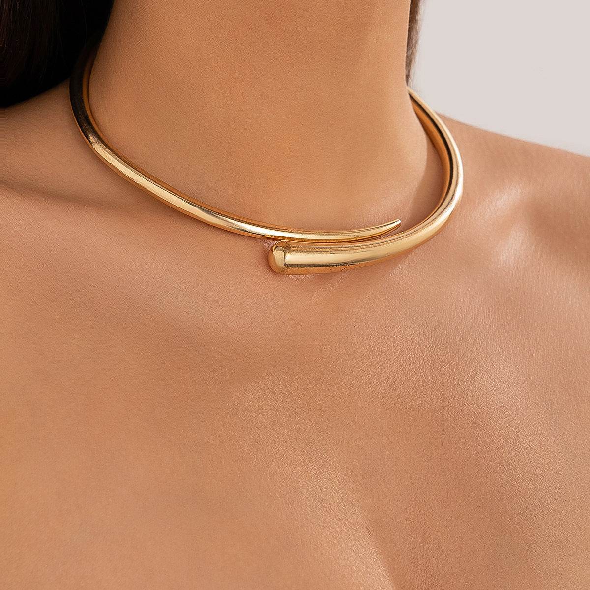 Geometric Metal Glossy Collar Necklace & Bracelet Set - Chic Fashion Statement - Buy Center