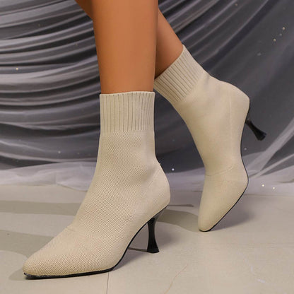 Buycenter Korean Style High Heel Knitted Stretch Boots for Women - Buy Center