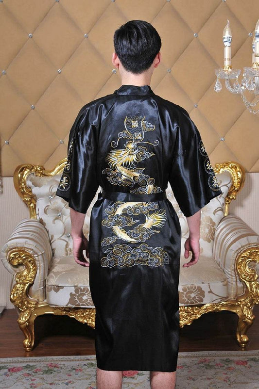 Stylish Men's Embroidered Nightgown - Comfortable Polyester Robe 2025 - Buy Center