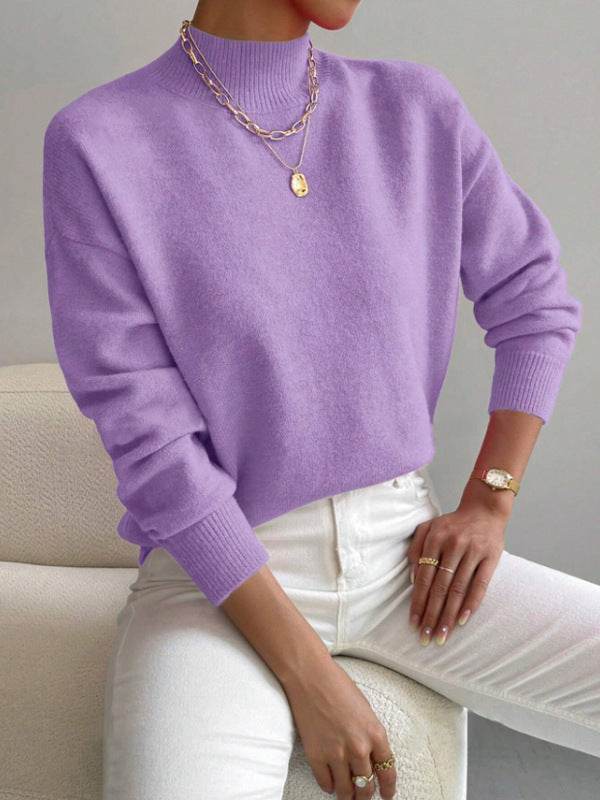 Women's Loose Knitted Pullover - Trendy High Collar Fashion Top for Winter - Buy Center