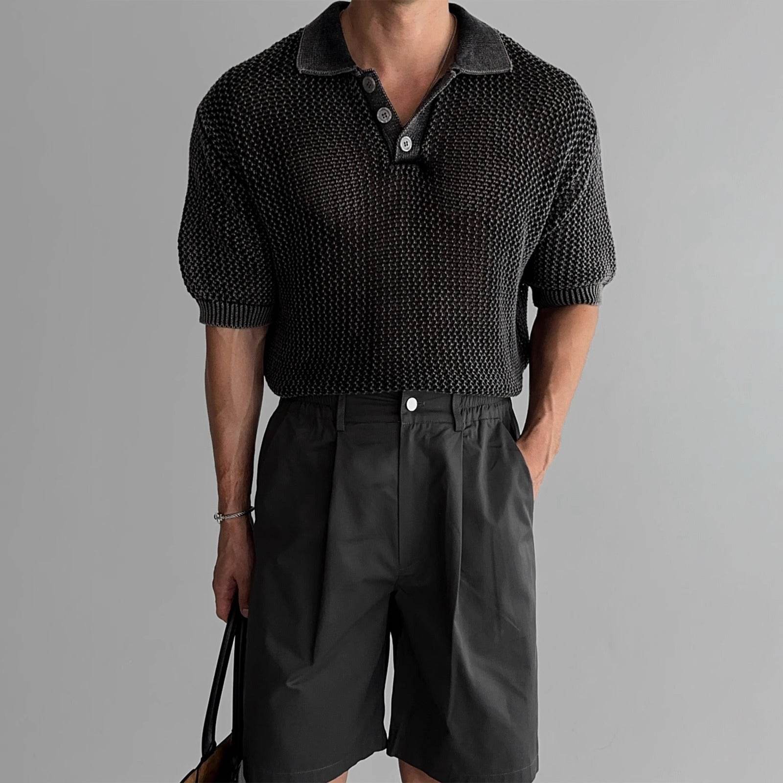 Honeycomb Hollow Short-Sleeved Polo Shirt - Summer Pullover for Men - Buy Center