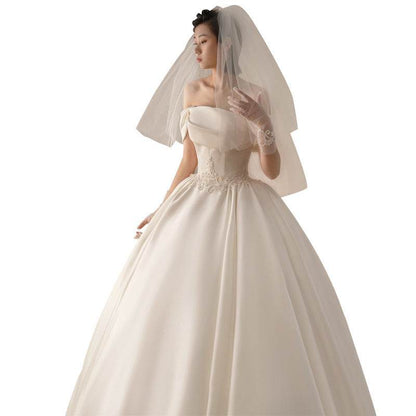 Women's Satin Off-Shoulder Wedding Dress - Retro Fashion Trend 2025 - Buy Center