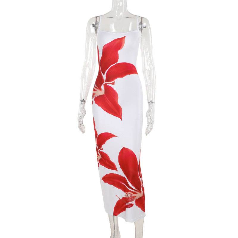 Buycenter European Flower Strap Dress - Floral Print, High Waist Style - Buy Center