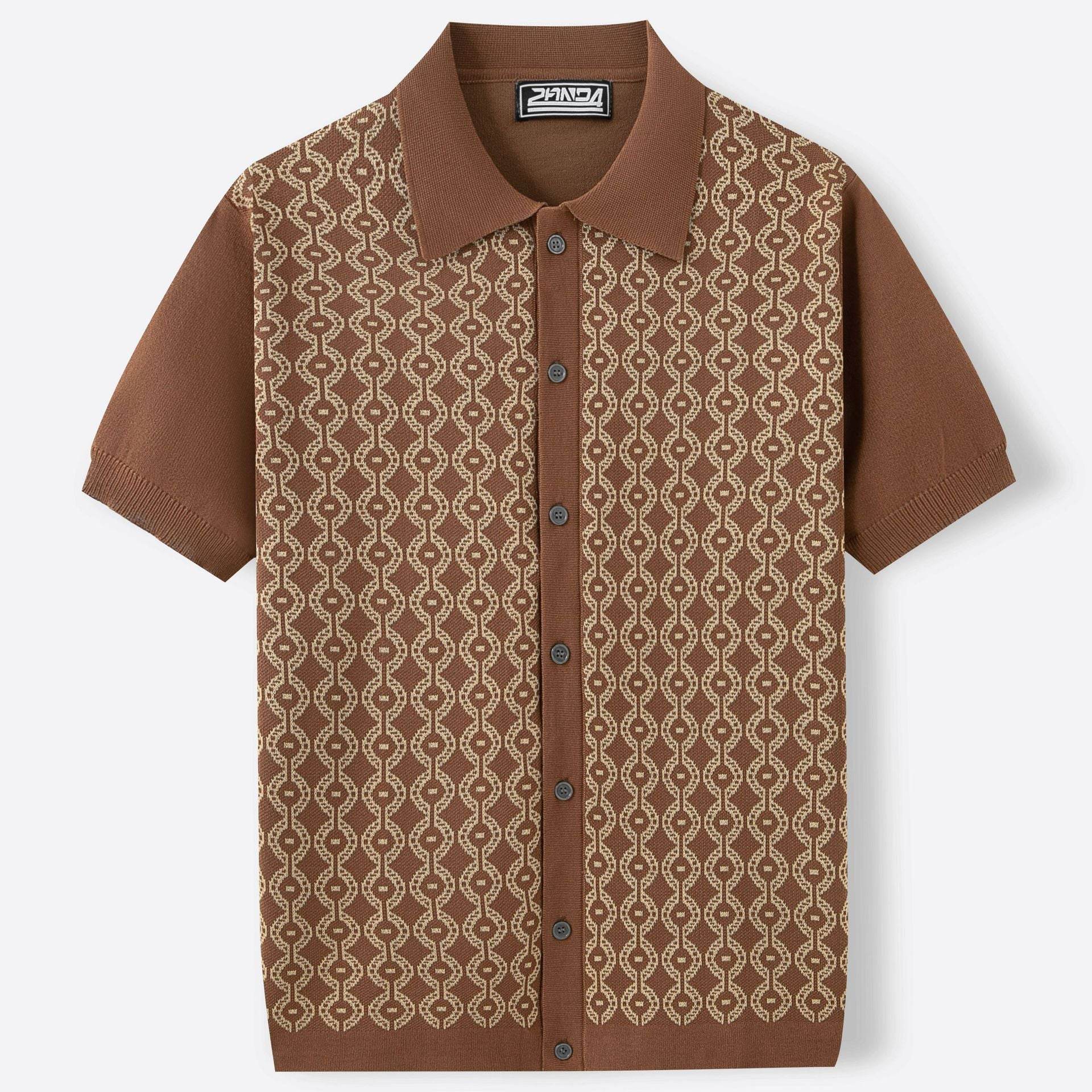 Summer Tencel Cardigan for Men - Short Sleeve Lapel Jacquard Style - Buy Center