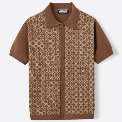 Summer Tencel Cardigan for Men - Short Sleeve Lapel Jacquard Style - Buy Center