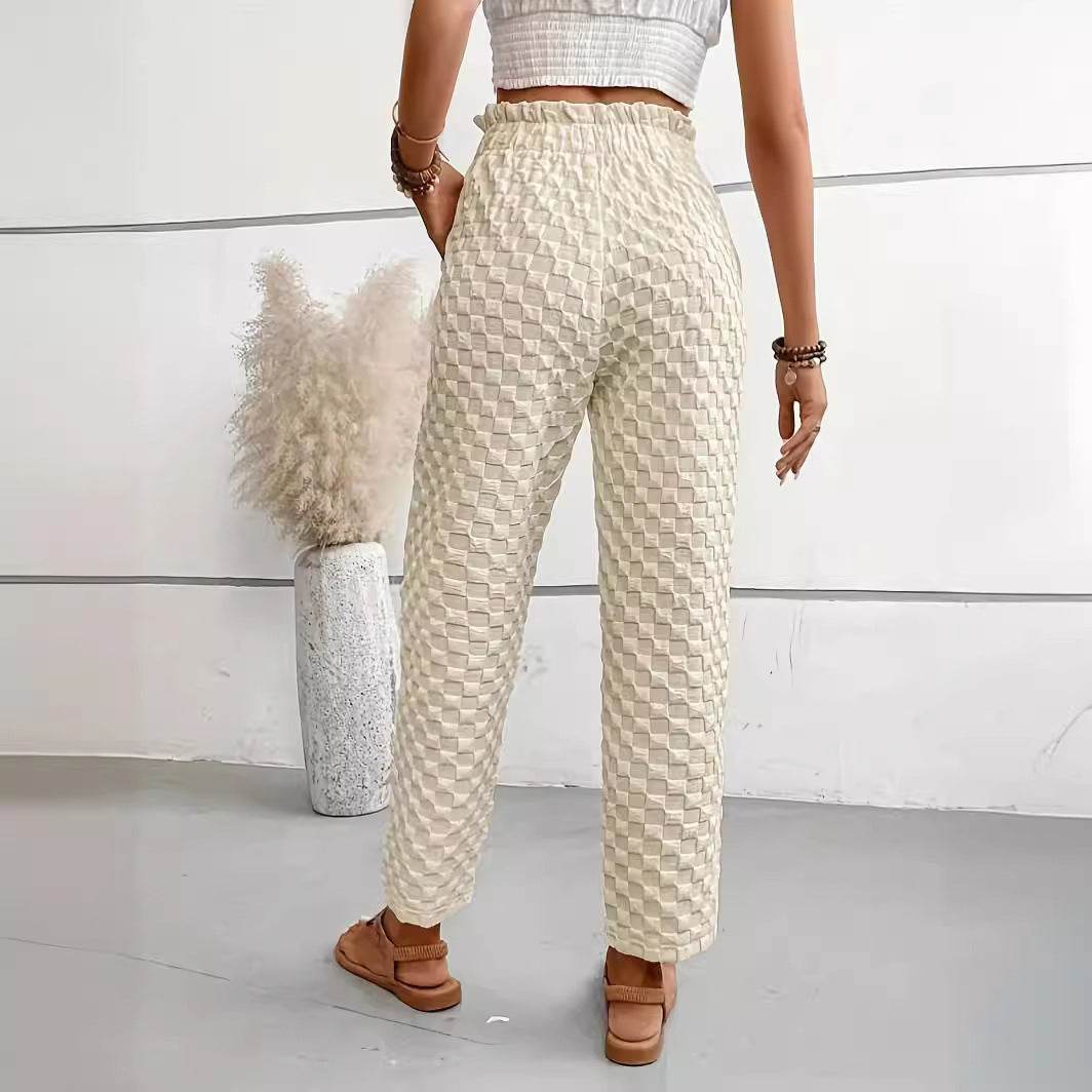 Women's Slim Fit Wide Leg Trousers - Trendy Buttoned Street Style - Buy Center