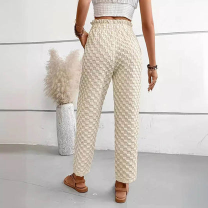 Women's Slim Fit Wide Leg Trousers - Trendy Buttoned Street Style - Buy Center