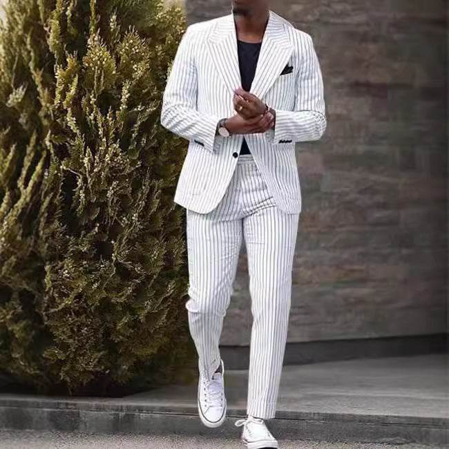 American Light Luxury Striped Suit - Slim Fit Business Casual Trousers - Buy Center