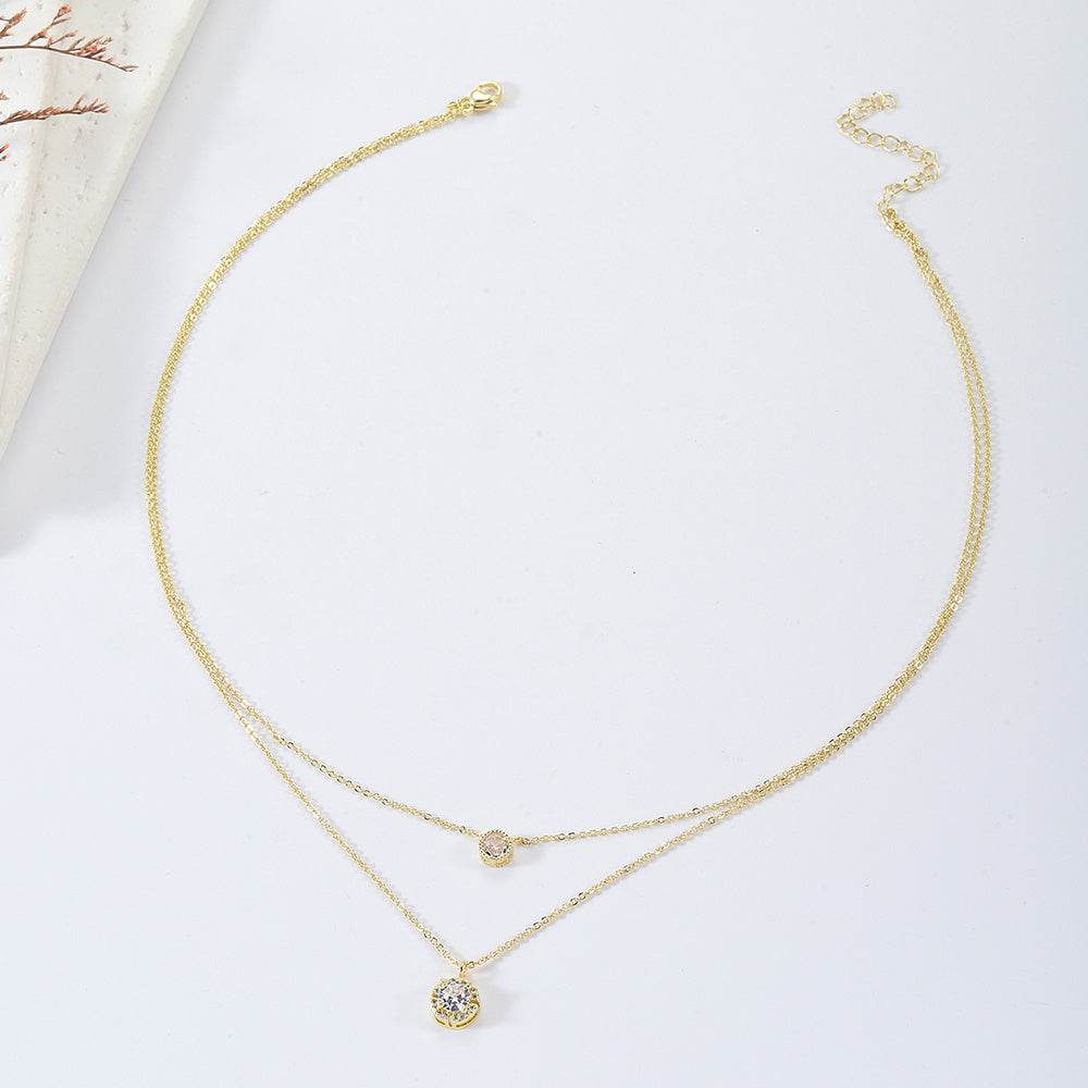 Double-Layered Zircon Pendant Necklace - Elegant Women's Jewelry Gift - Buy Center
