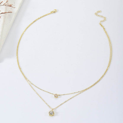 Double-Layered Zircon Pendant Necklace - Elegant Women's Jewelry Gift - Buy Center
