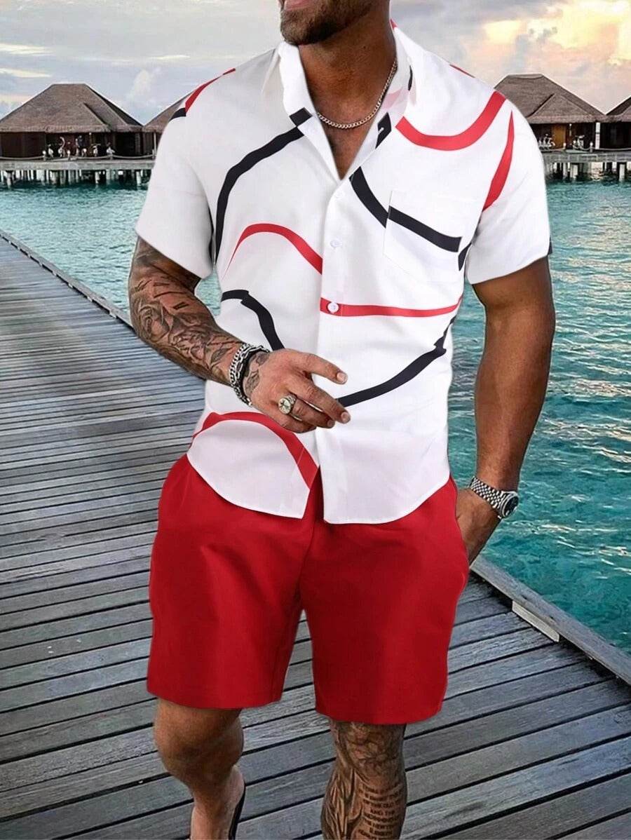 Men's Loose Casual Geometric Short Shirt - Lightweight & Breathable Summer Style - Buy Center