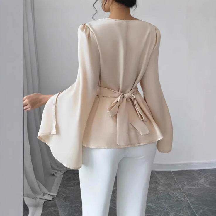 Women's Satin Flare Sleeve Shirt - Elegant Blouse for Modern Style 2025 - Buy Center