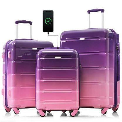 Purple & Pink Luggage Set of 3 - USB Port & Airline Approved Carry-On - Buy Center