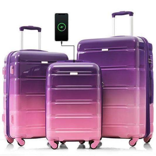 Purple & Pink Luggage Set of 3 - USB Port & Airline Approved Carry-On - Buy Center