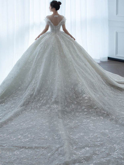 Off-Shoulder French Wedding Dress - Elegant Lace Cocktail Gown for Brides - Buy Center