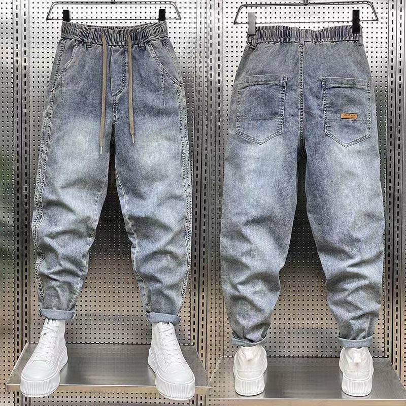 Buycenter Men's Summer Retro Washed Jeans - Mid Waist, Micro-Elastic Fit - Buy Center