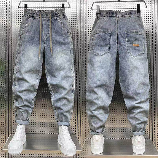Buycenter Men's Summer Retro Washed Jeans - Mid Waist, Micro-Elastic Fit - Buy Center