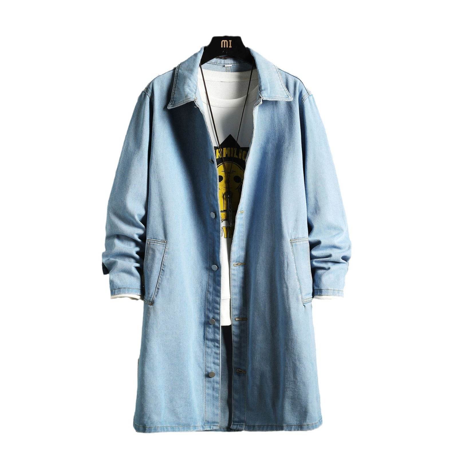 Men's Denim Trench Coat - Stylish Casual Mid-Length for All Occasions - Buy Center
