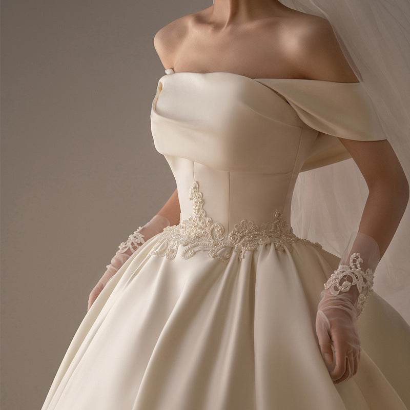 Women's Satin Off-Shoulder Wedding Dress - Retro Fashion Trend 2025 - Buy Center