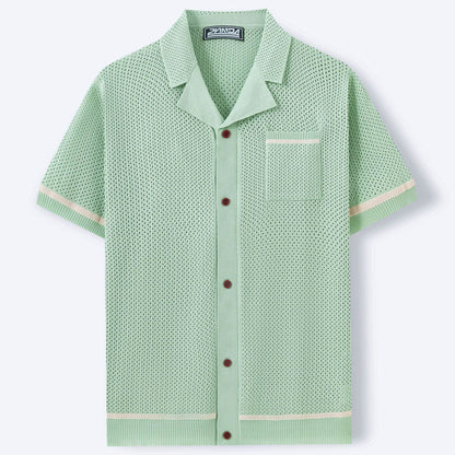Men's Summer Cuban Collar Polo Shirt - Lightweight Knitwear in Gray, Green, Blue - Buy Center