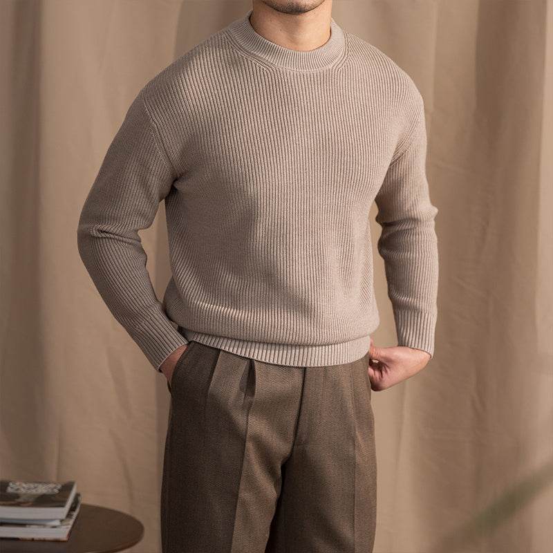 Buycenter Thick Needle Round Neck Sweater - Comfy Wool Blend Pullover - Buy Center