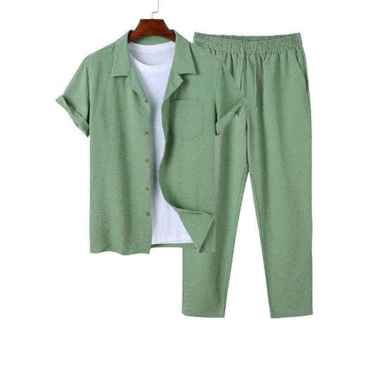 New Digital Men's Cotton and Linen Pajama Set - Breathable & Stylish Comfort