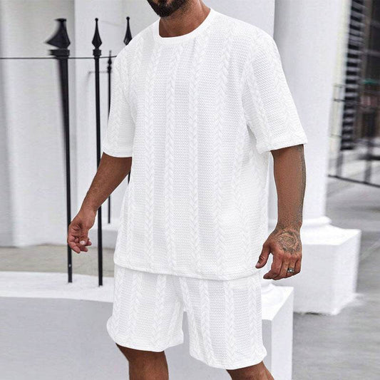 Buycenter Men's Fashion Shorts Suit - Casual Cotton Blend, Short Sleeve - Buy Center