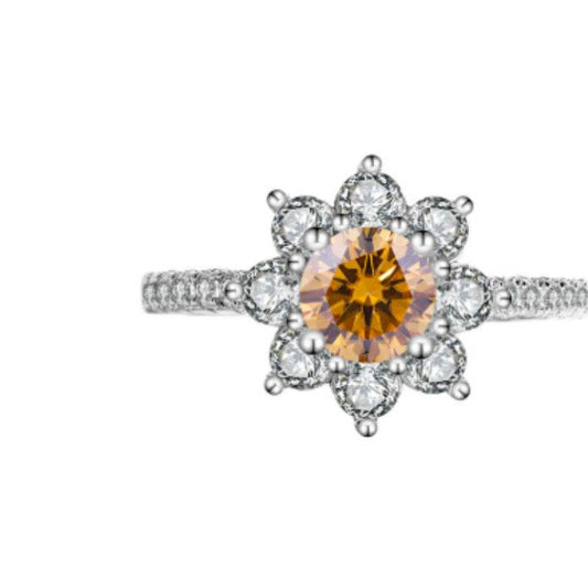 Buycenter 925 Sterling Silver Moissanite Flower Ring for Women - Elegant Design - Buy Center