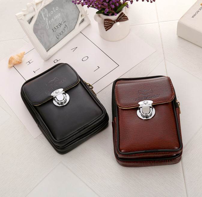 Men's PU Leather Waist Bag - Stylish Double Layer Design with Magnetic Buckle - Buy Center