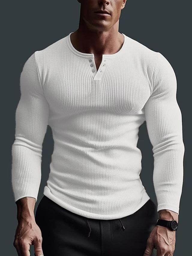 Buycenter Men's Long Sleeve Top - High Elastic Striped Pullover Shirt - Buy Center