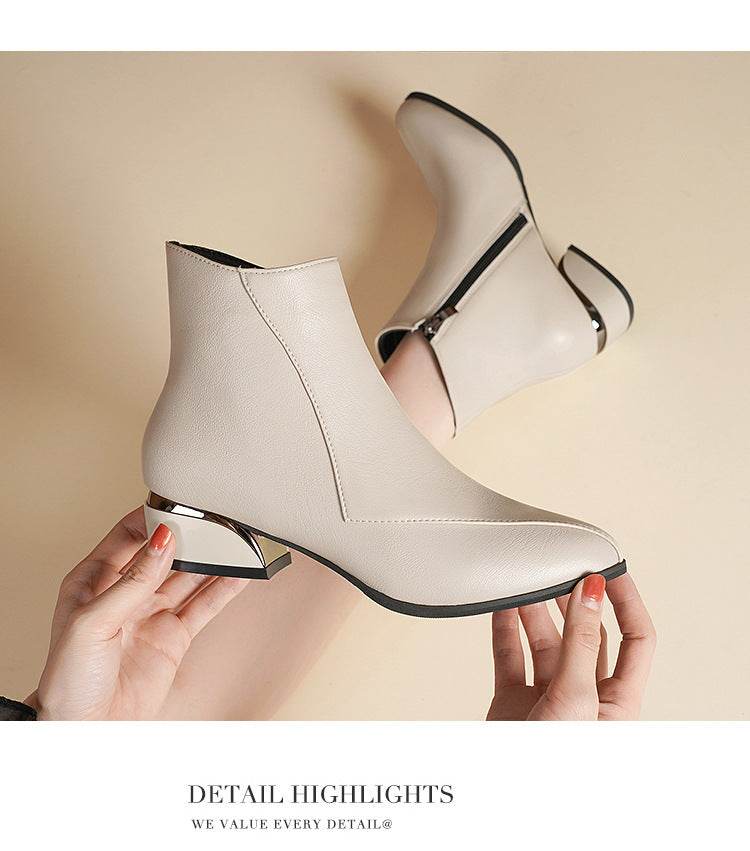 Buycenter Women's Chunky Heel Martin Boots - Stylish & Warm for Winter - Buy Center