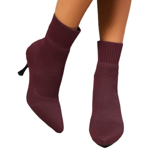 Buycenter Korean Style High Heel Knitted Stretch Boots for Women - Buy Center