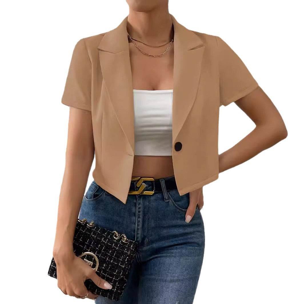 Buycenter Women's Khaki Small Suit - Short Sleeve Fashion for Commuting - Buy Center