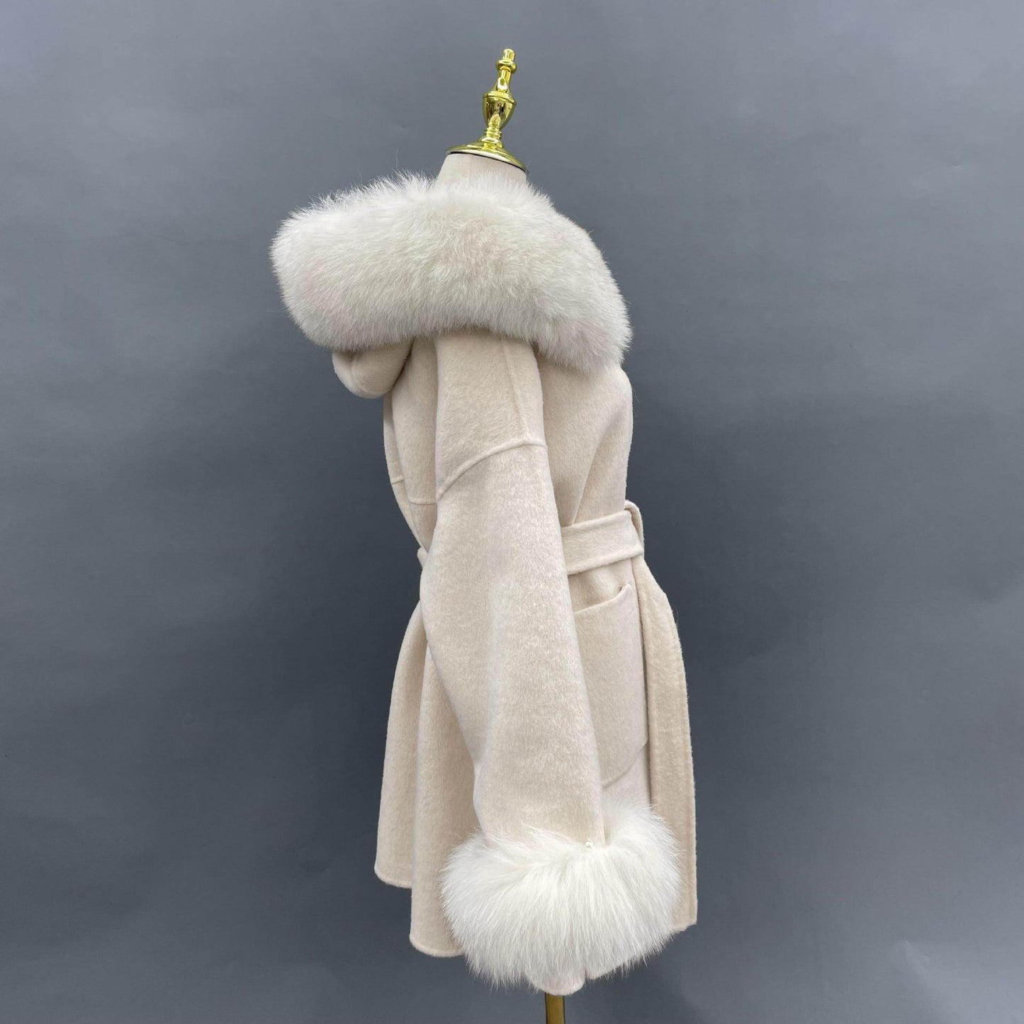 Buycenter Oversized Double-Sided Wool Coat with Fur Collar - Stylish & Warm - Buy Center