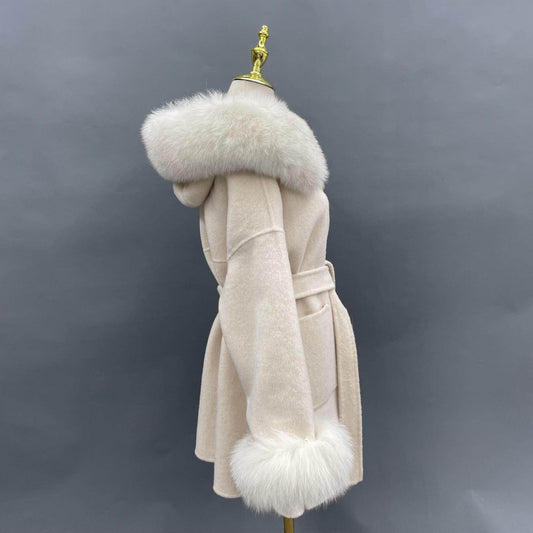 Buycenter Oversized Double-Sided Wool Coat with Fur Collar - Stylish & Warm - Buy Center