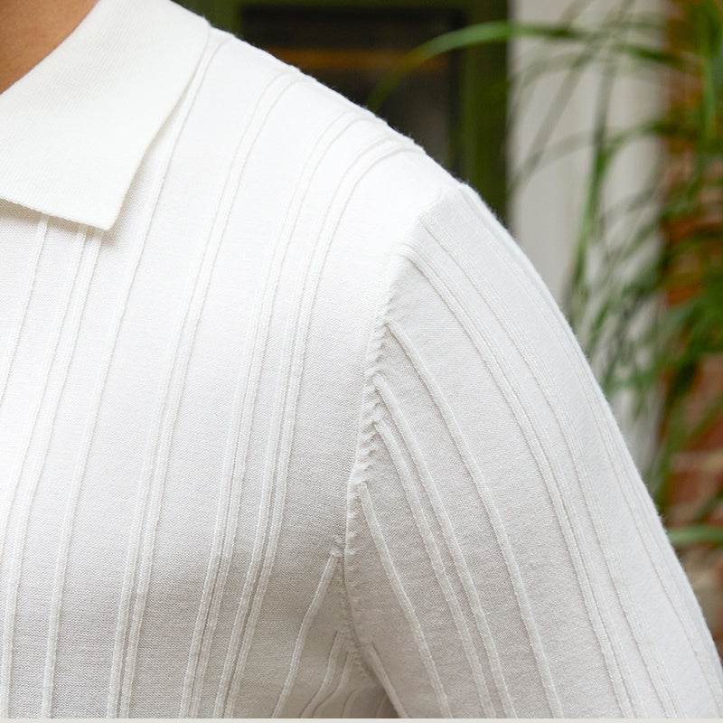 All-Matching Slim Fit Stripe Knit Top - Trendy Short Sleeve Style 2025 - Buy Center
