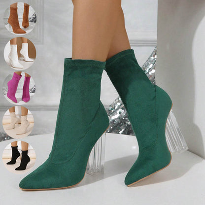 Buycenter High-Heeled Crystal Heel Boots - Women's Autumn Party Shoes - Buy Center