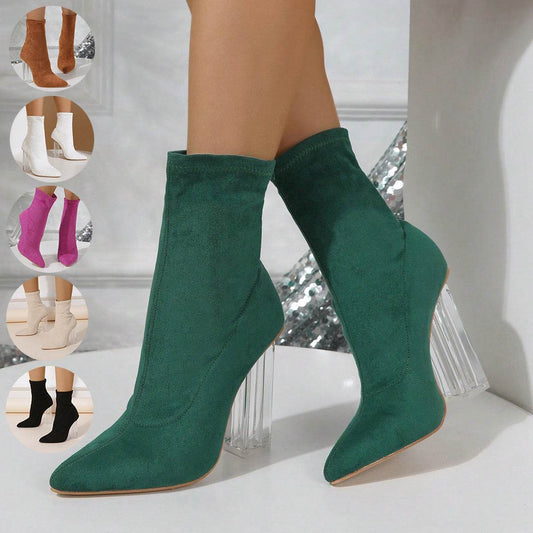 Buycenter High-Heeled Crystal Heel Boots - Women's Autumn Party Shoes - Buy Center