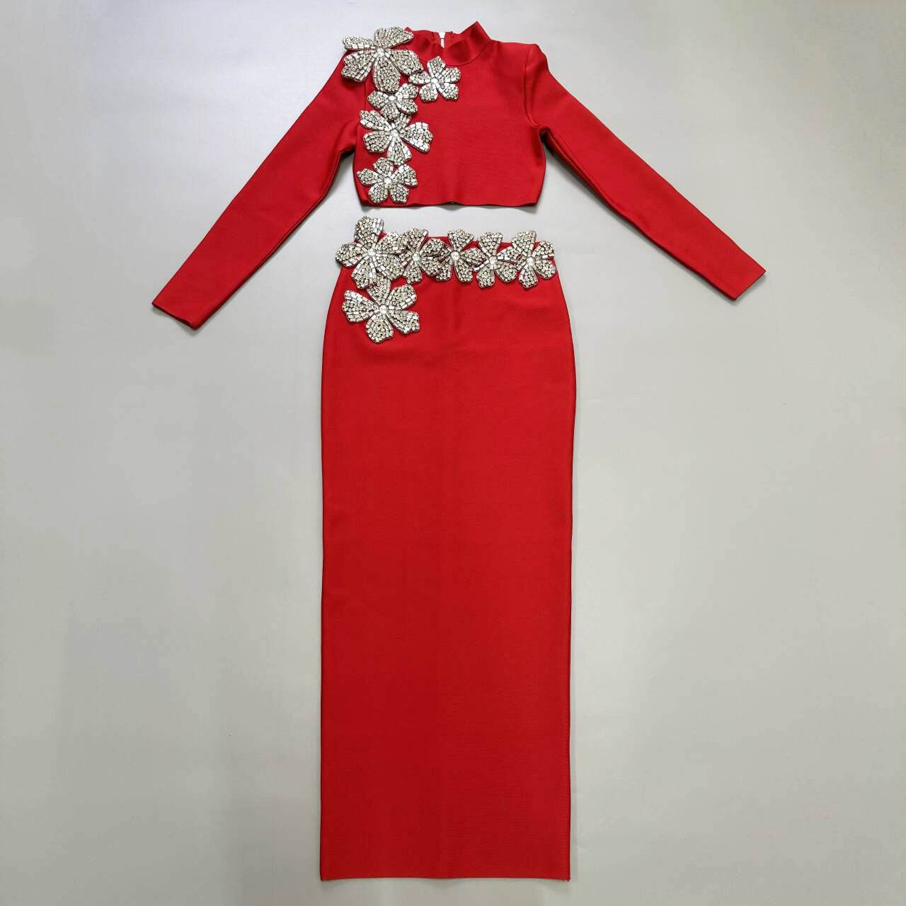 Round Neck Long Sleeve Top & Long Skirt Set - Floral Design for Modern Style - Buy Center
