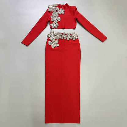 Round Neck Long Sleeve Top & Long Skirt Set - Floral Design for Modern Style - Buy Center