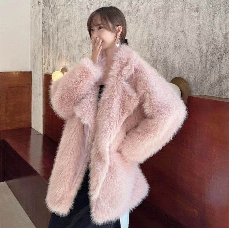 Stylish Mid-Length Loose Faux Wool Coat - Large Lapel Winter Essential - Buy Center