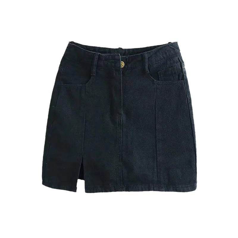 Buycenter Black Denim Skirt for Women - Trendy Splicing Design, Spring Fashion - Buy Center