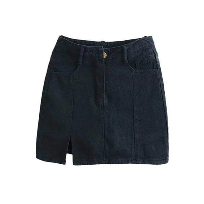 Buycenter Black Denim Skirt for Women - Trendy Splicing Design, Spring Fashion - Buy Center