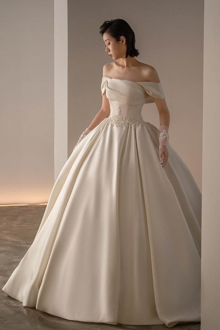 Women's Satin Off-Shoulder Wedding Dress - Retro Fashion Trend 2025 - Buy Center