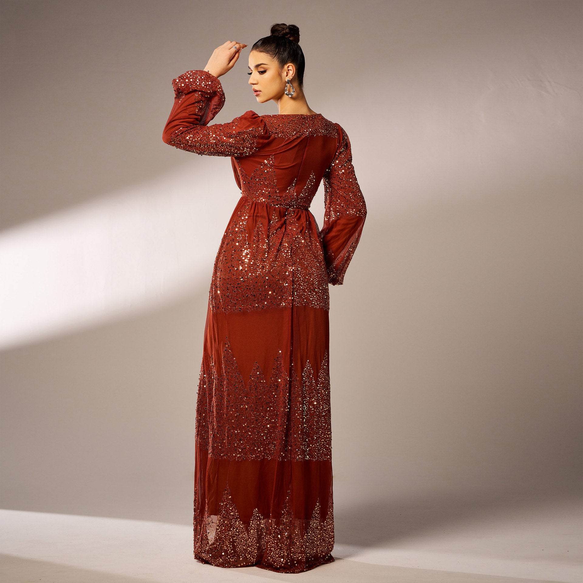 Elegant Long Sleeve V-Neck Sequined Evening Dress - Stylish for Special Occasions - Buy Center