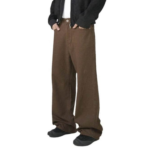 Retro Brown Washed Cotton Harem Pants - Stylish Straight-Leg for Leisure - Buy Center