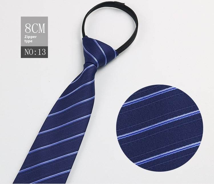 Black Striped Blue Business Tie - Lazy Zip Closure for Easy Wear - Buy Center