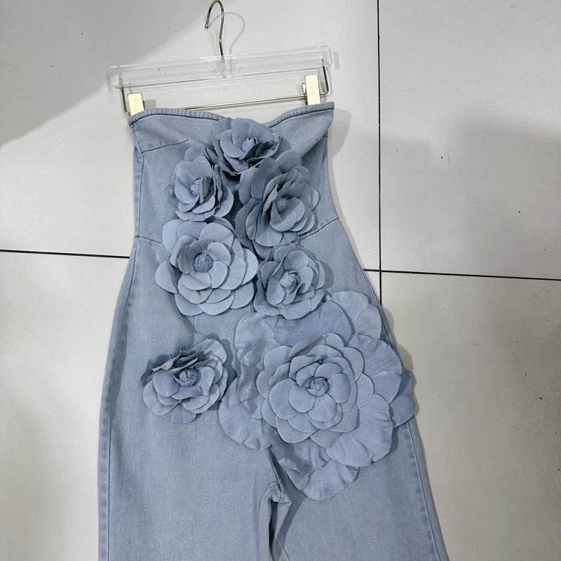 Three-Dimensional Floral Tube Top Jumpsuit - Stylish Blue Design for 2025 - Buy Center