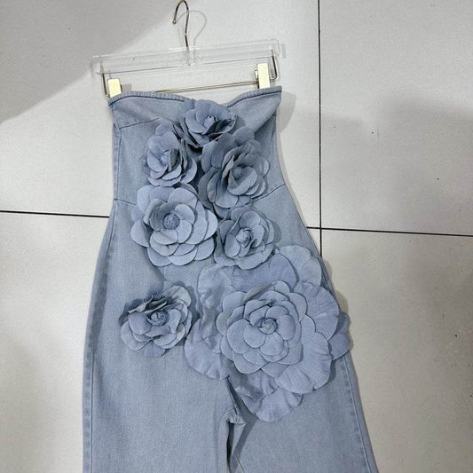 Three-Dimensional Floral Tube Top Jumpsuit - Stylish Blue Design for 2025 - Buy Center